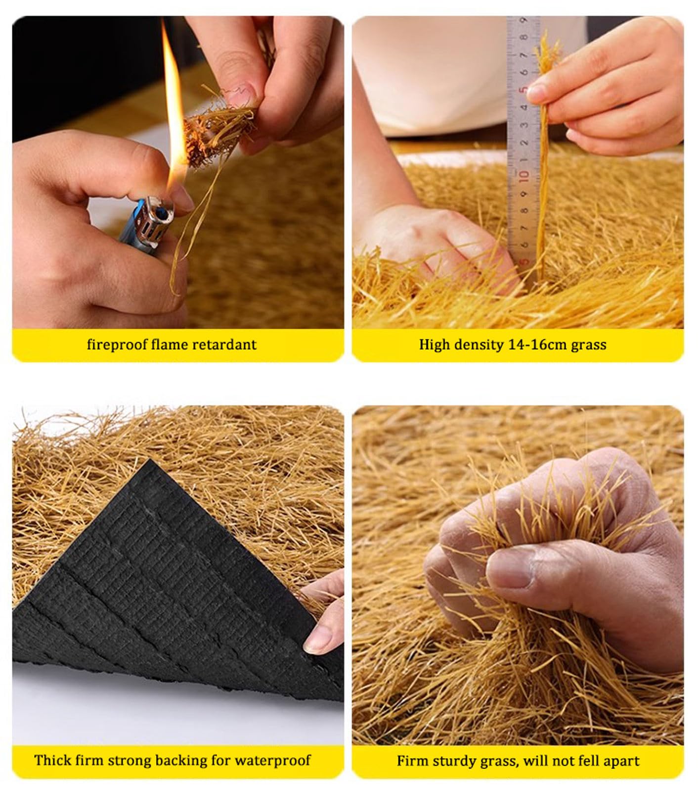Feuerhemmende künstliche Strohdachplatten, 1 x 3 m, gelbe Strohrolle für Tiki-Bar, Gartenparty, Dekoration, langlebiges synthetisches Stroh für den Außenbereich