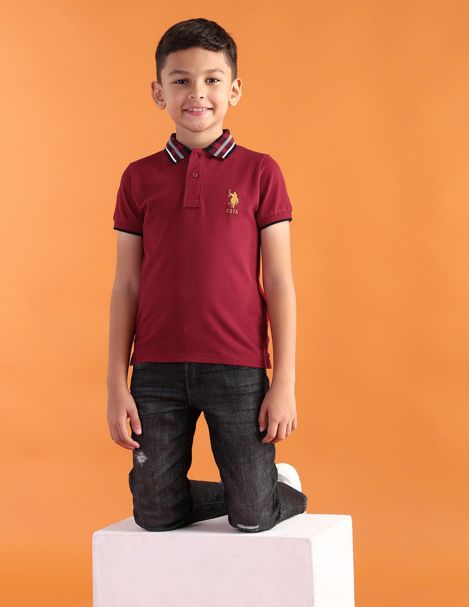 USPA Kids Boy's Red Solid Collared Neck Half Sleeve Casual Cotton Regular Fit T-Shirts (UKTSH1441_Red_12 Months) 4