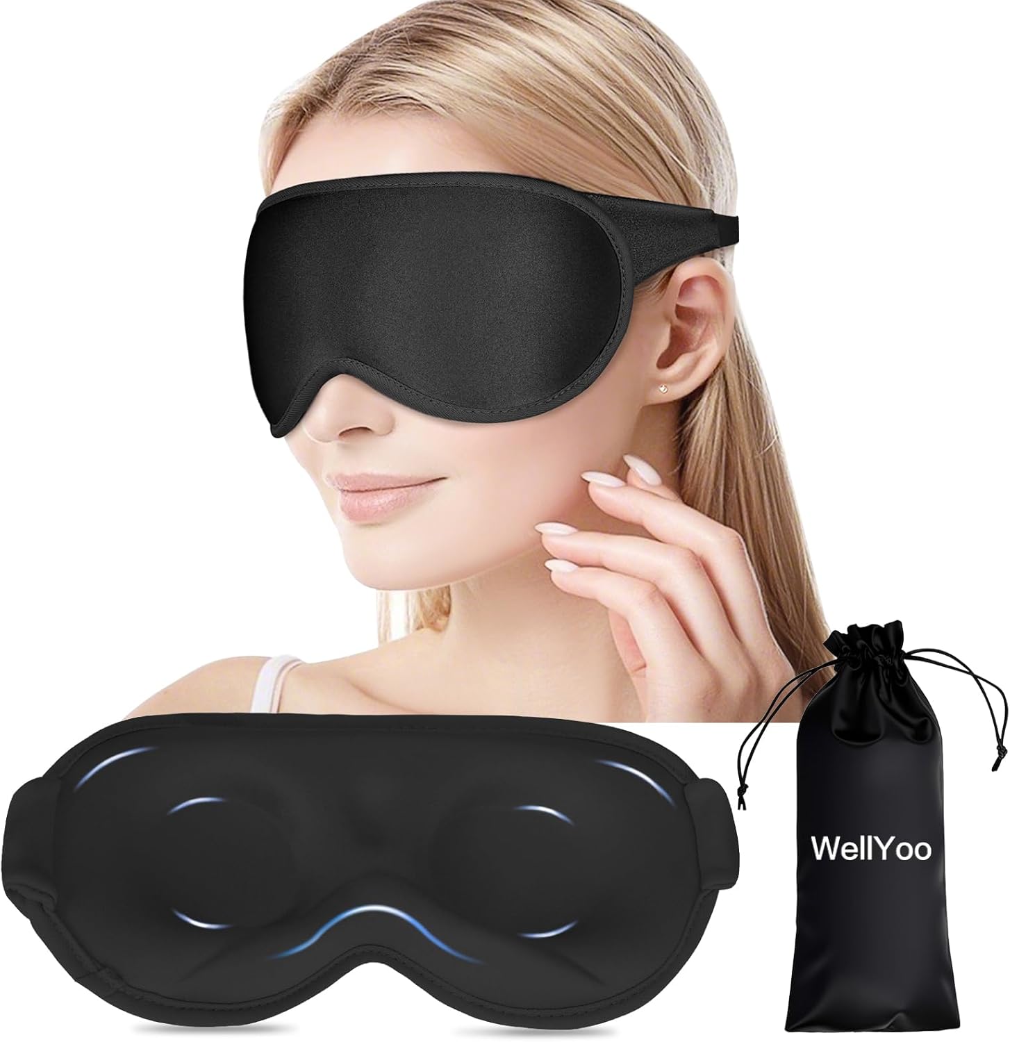 Side Sleeper Eye Mask, Sleep Mask for Men Women, Sleep Mask for Side Sleeper, Total Light Blocking, 3D Eye Masks for Sleep, Black