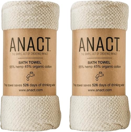 Toalla de baño de calidad de spa absorbente con textura de cáñamo, 55% cáñamo, 45% algodón orgánico, natural, 2 unidades