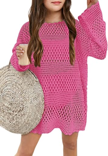 Batermoon Girls Crochet Long Sleeve Swimsuit Cover Up Kids Fashion Hollow Out Swimwear Beach Dress 5-14 Years (ASIN B0CP8PVRYQ), rank #9 by monthly sales volume for 'Girls Cover Ups For Swimwear' on Amazon