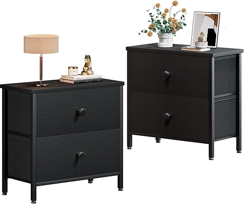 Miniatura 8 de BOLUO Mesita de noche negra con cómoda de 3 cajones para dormitorio, mesita de noche alta, pequeña cómoda para armario y dormitorio moderno