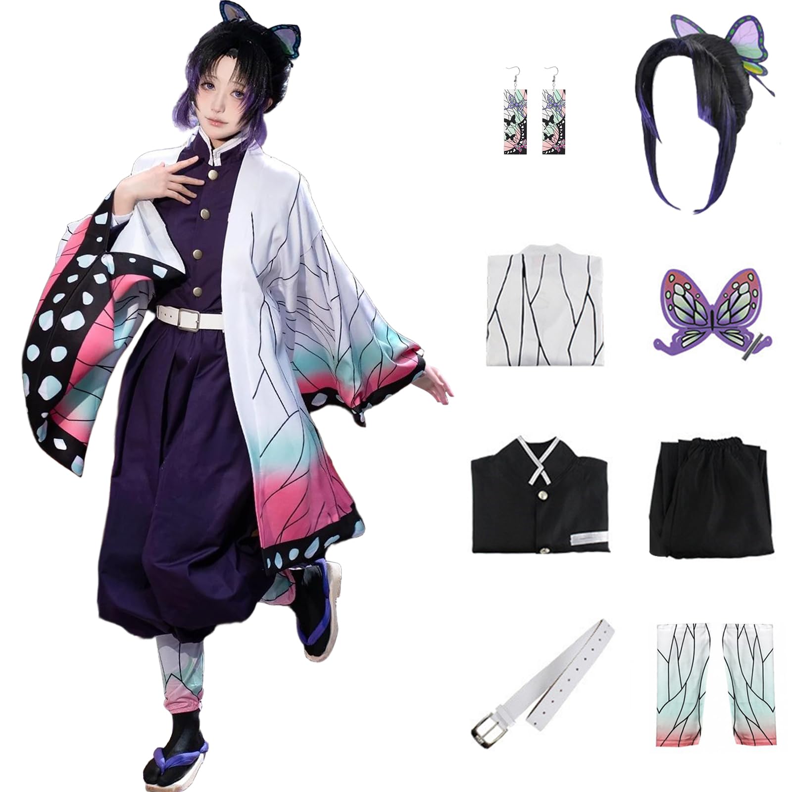 IOPBOT Kimonos Cosplay Costumes Adult Women Girls Anime Japanese Kimono Robe Halloween Outfit with Accessories, Purple B, S — image 1
