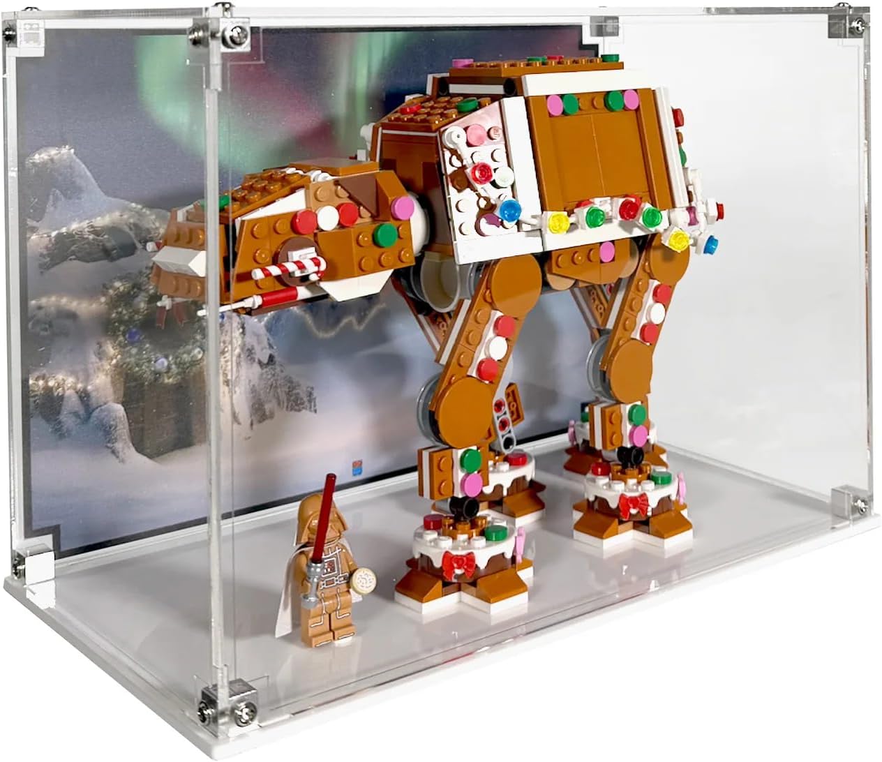 Display Case Compatible with Lego Set 40806: Gingerbread at-at Walker - Showcase Acrylic Display with Pre-Printed Background - Set Not Included