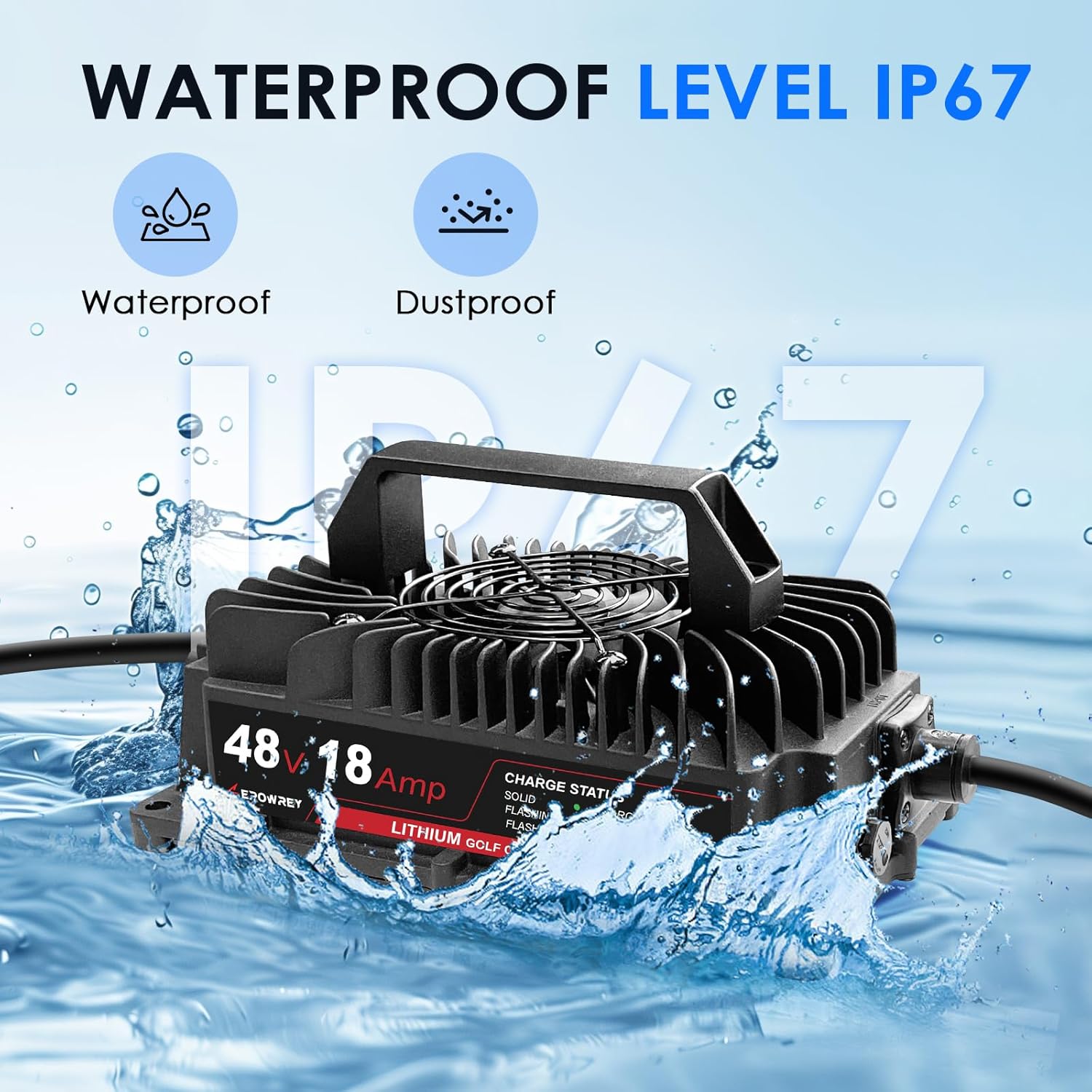 18AMP Lithium Golf Cart Battery Charger for 48 Volt/58.4V (51.2V) LiFePO4 Battery with Ring Terminals Plug