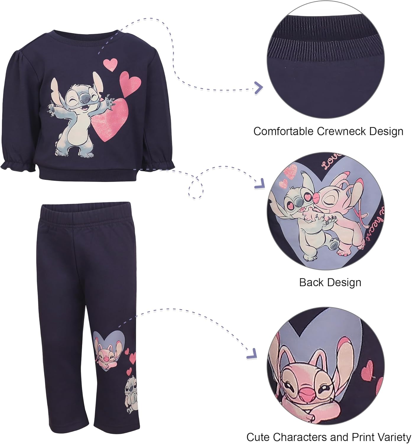 Magic Threadz Disney Clothes Baby Girls Sweatshirt & Pants Set – Jessie Winnie the Pooh Marie Stitch & Minnie Mouse (12M–24M) - Image 5