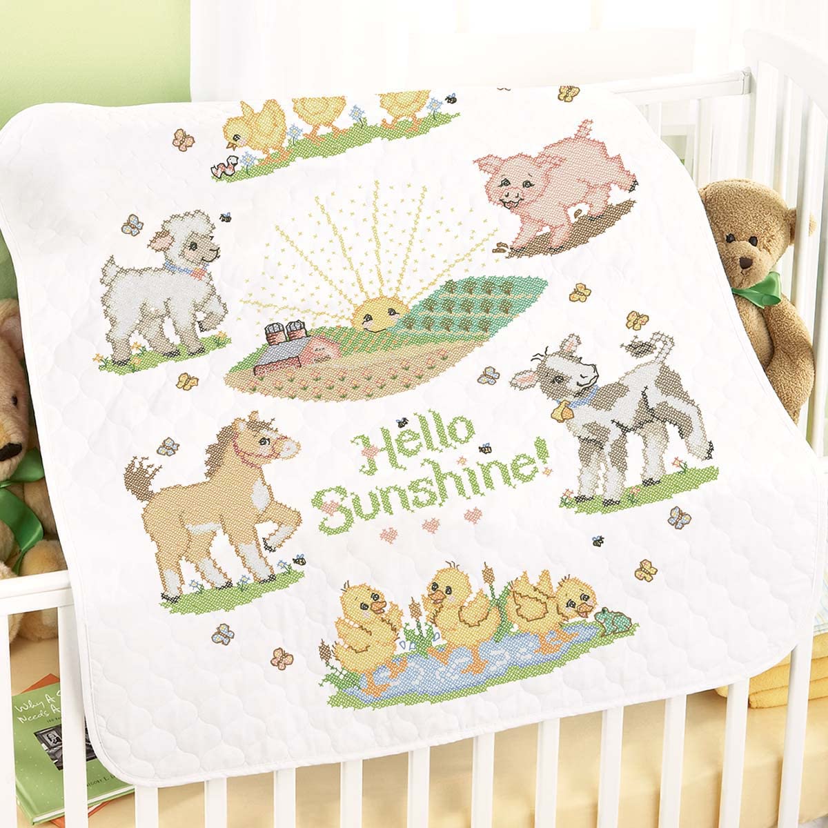 Herrschners Hello Sunshine And Farm Animals Baby Quilt Stamped