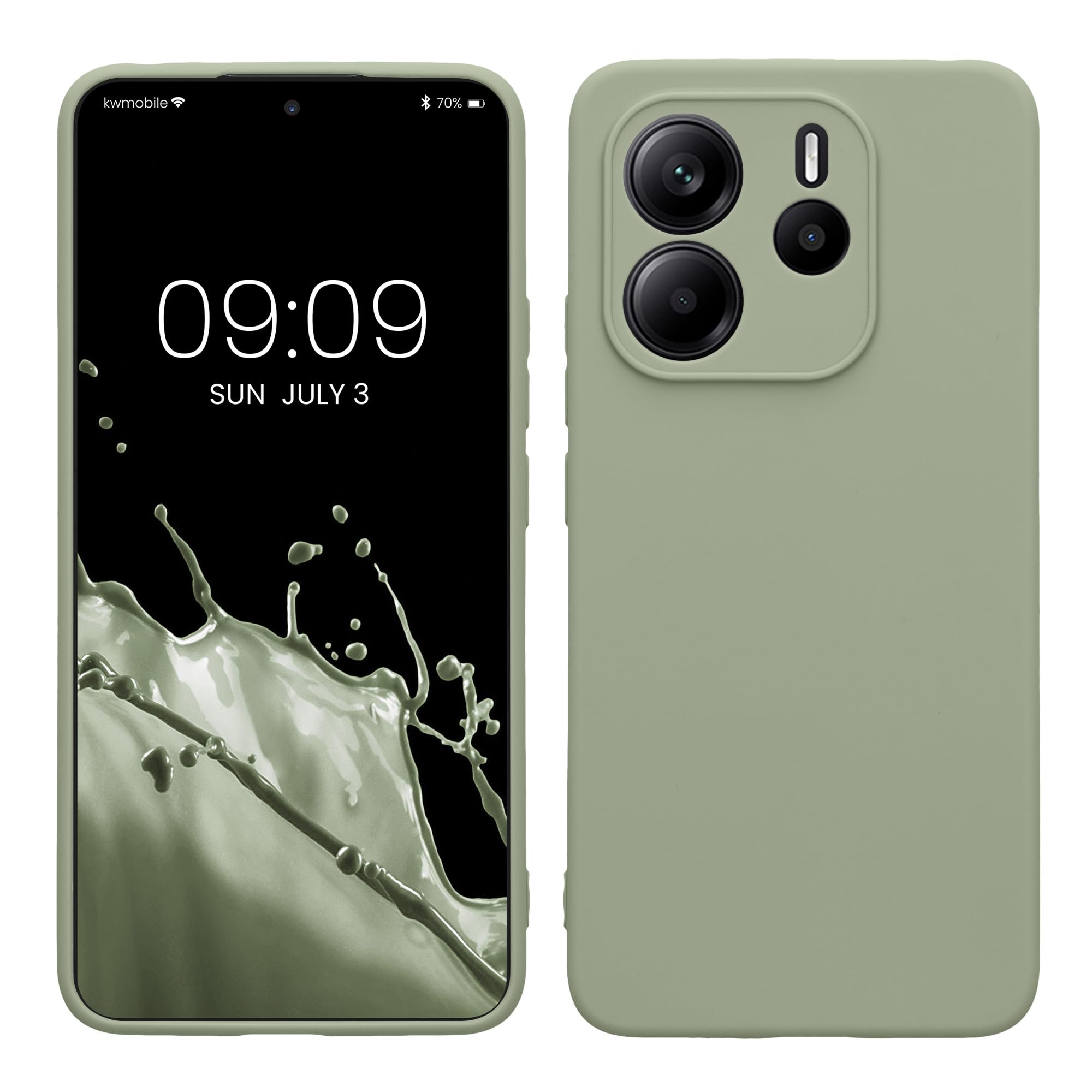 kwmobile Case Compatible with Xiaomi Redmi Note 14 4G (Not for 5G) Case - Protective Slim TPU Phone Cover - Soft Matte Finish - Gray Green