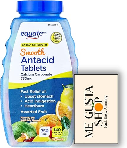 Equate Extra Strength Smooth Chews - Tabletas antiácidas, frutas surtidas, 140 unidades (paquete de 01) + adhesivo Me Gustas