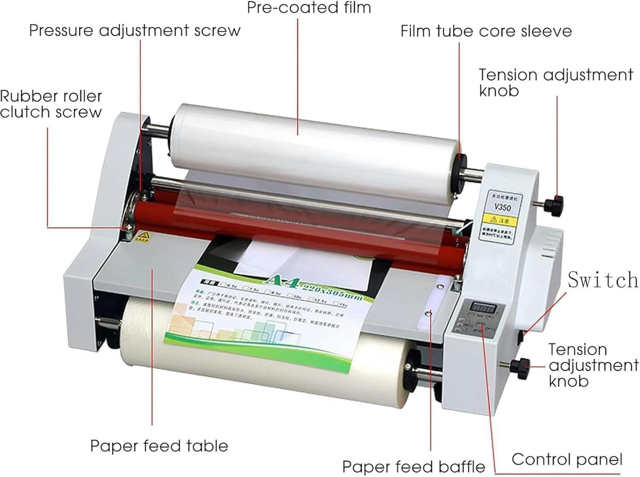 Laminator, pojedyncza, dwustronna prasa termiczna o szerokości 480 mm, laminowanie na zimno i gorąco do użytku komercyjnego w biurach szkolnych