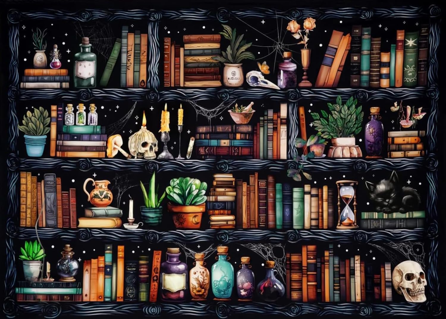 Musevial Bookshelf Stamped Cross Stitch Kits,Cross Stitch Ornament Kits for Adults Beginners, Counted Embroidery Needlepoint Kits Home Decor 12x16 Inch