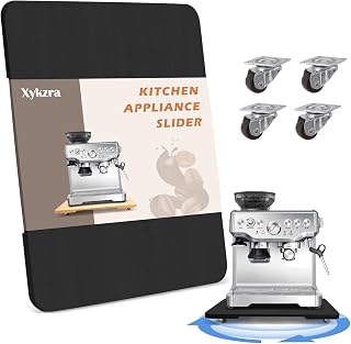 360° Rolling Tray for Coffee Maker, Sliding Tray Countertop Appliance Slider with Rubber Wheels for Heavy Kitchen Appliances, Easily from Under Cabinet (13" W x 16" D, Black)