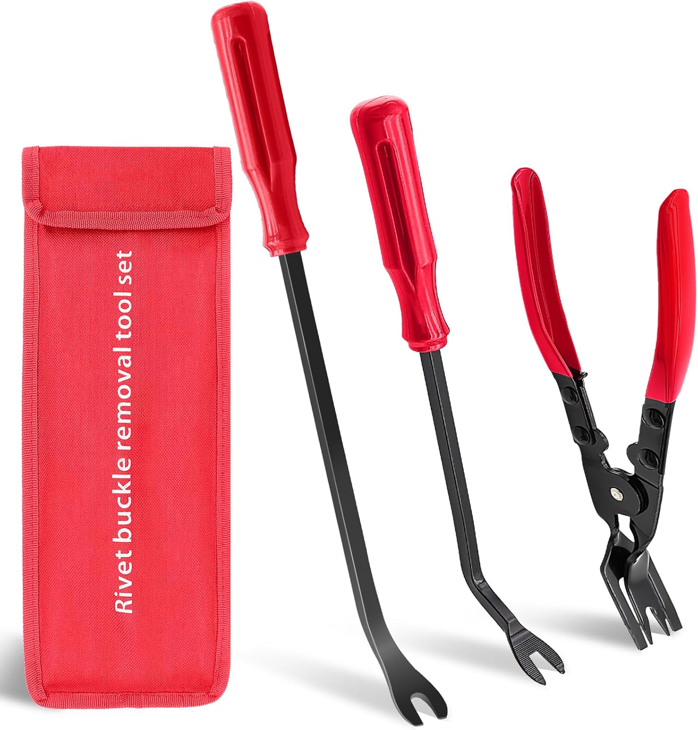 3 PCS Clip Removal Tool,Clip Pliers Fastener Remover,Car Trim Rivet Removal Pry Tool for Automotive Door Panel,Upholstery,Dashboard Red
