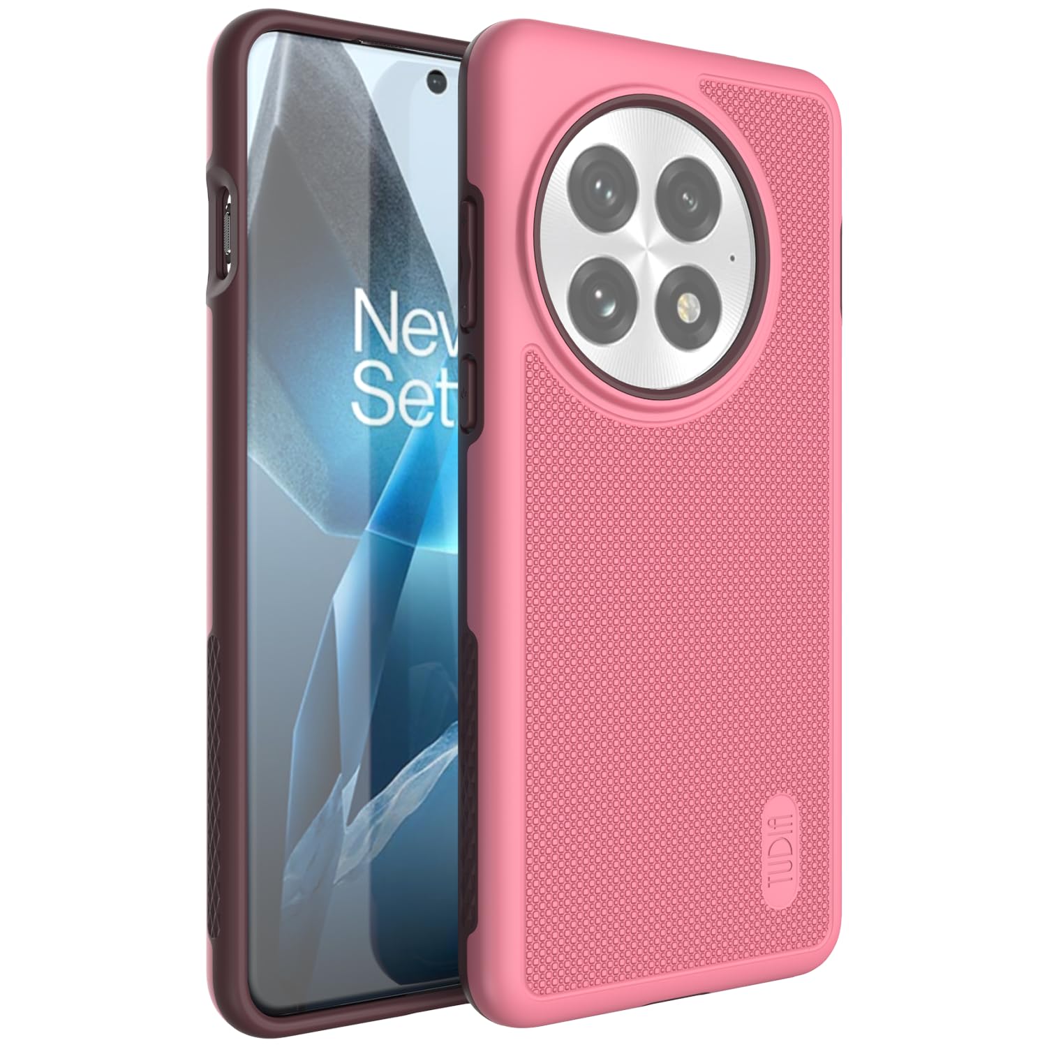 TUDIA DualShield Grip compatibile con Cover OnePlus 11 5G (2023), [MergeGrip] Doppio Strato Antiurto Sottile Grado Militare Antiscivolo Resistente Rigida Custodia Protettiva - Rosa Fumè