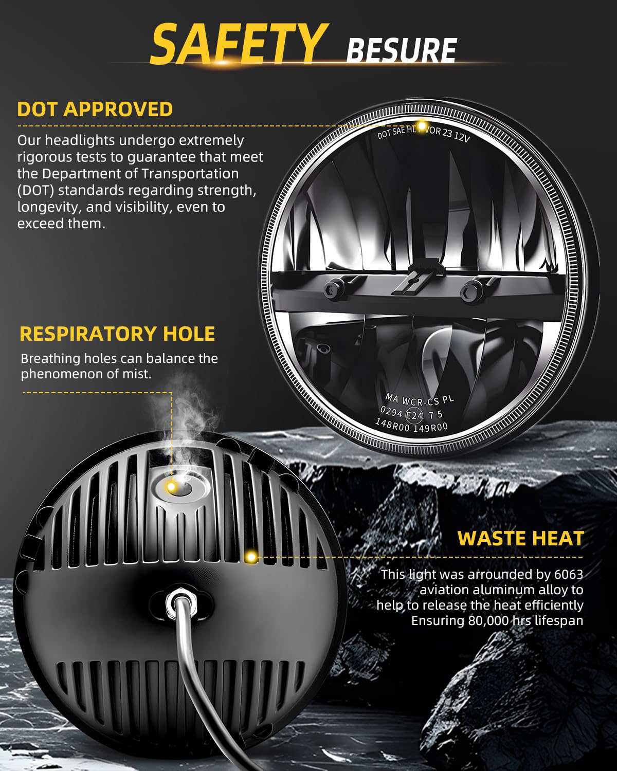CO LIGHT 7 Inch LED Headlight Round E-Mark Approved HiLo Beam Compatible with JK TJ LJ CJ H6024 Headlamps 2PCS product thumbnail 5