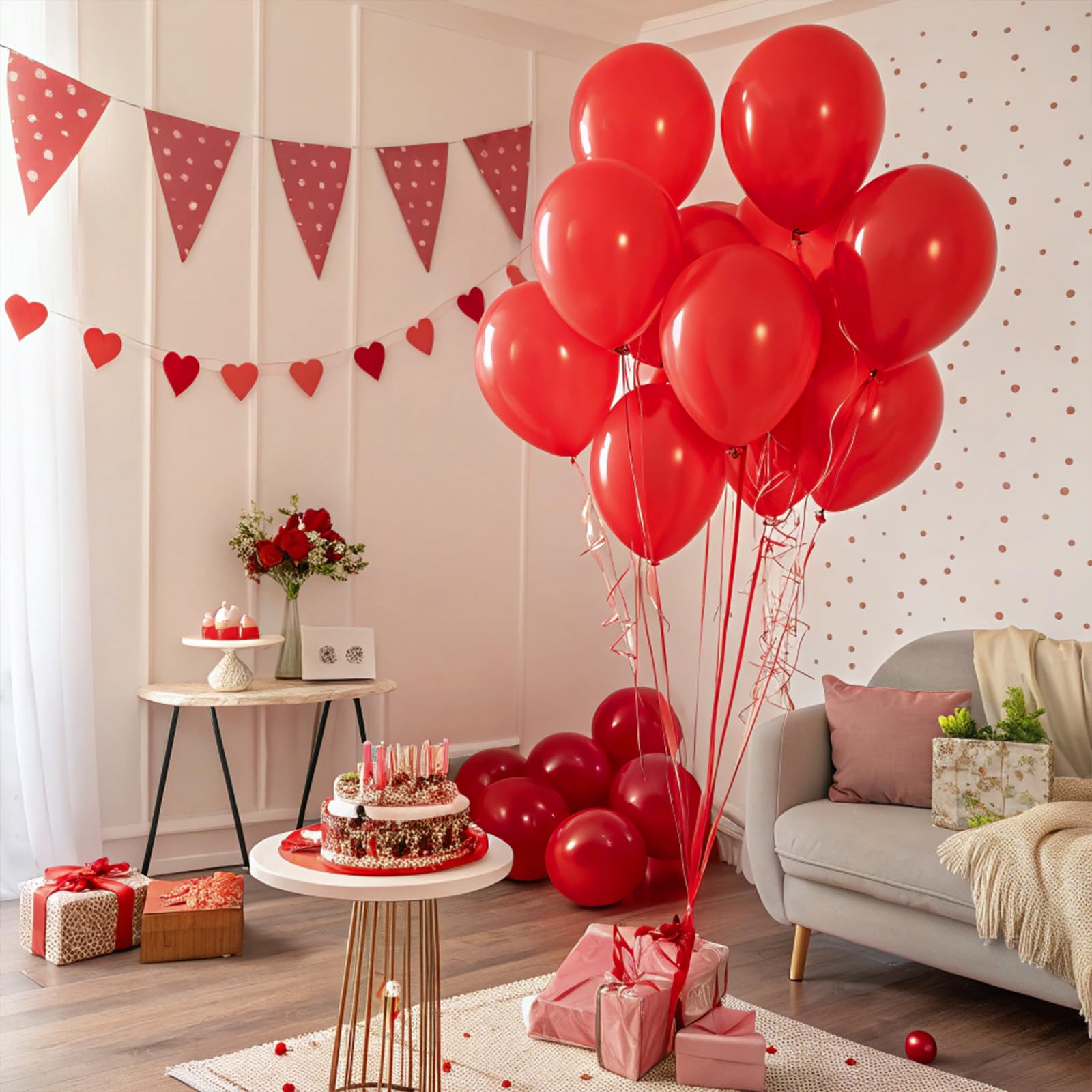 QIFU Rose Red Balloons 52 Pack,12inch Red Latex Party Balloon With Rose