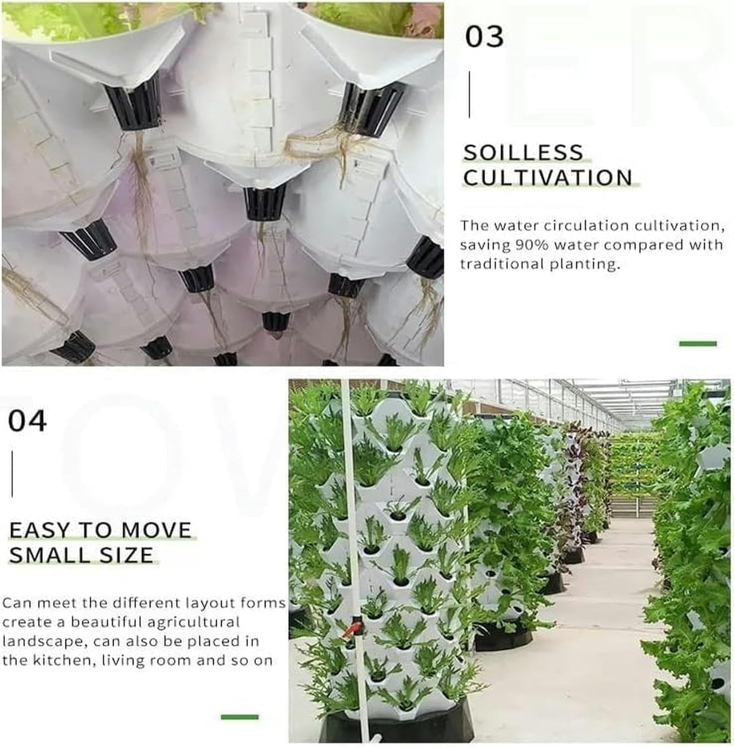 Hydroponic Growing Kits Hydroponic Growing System Kits, Indoor Grow System Vertical Grow Tower with Hydrating Pump, Timer, Adapter, Seeding Bed & Net Pots,Kit~/
