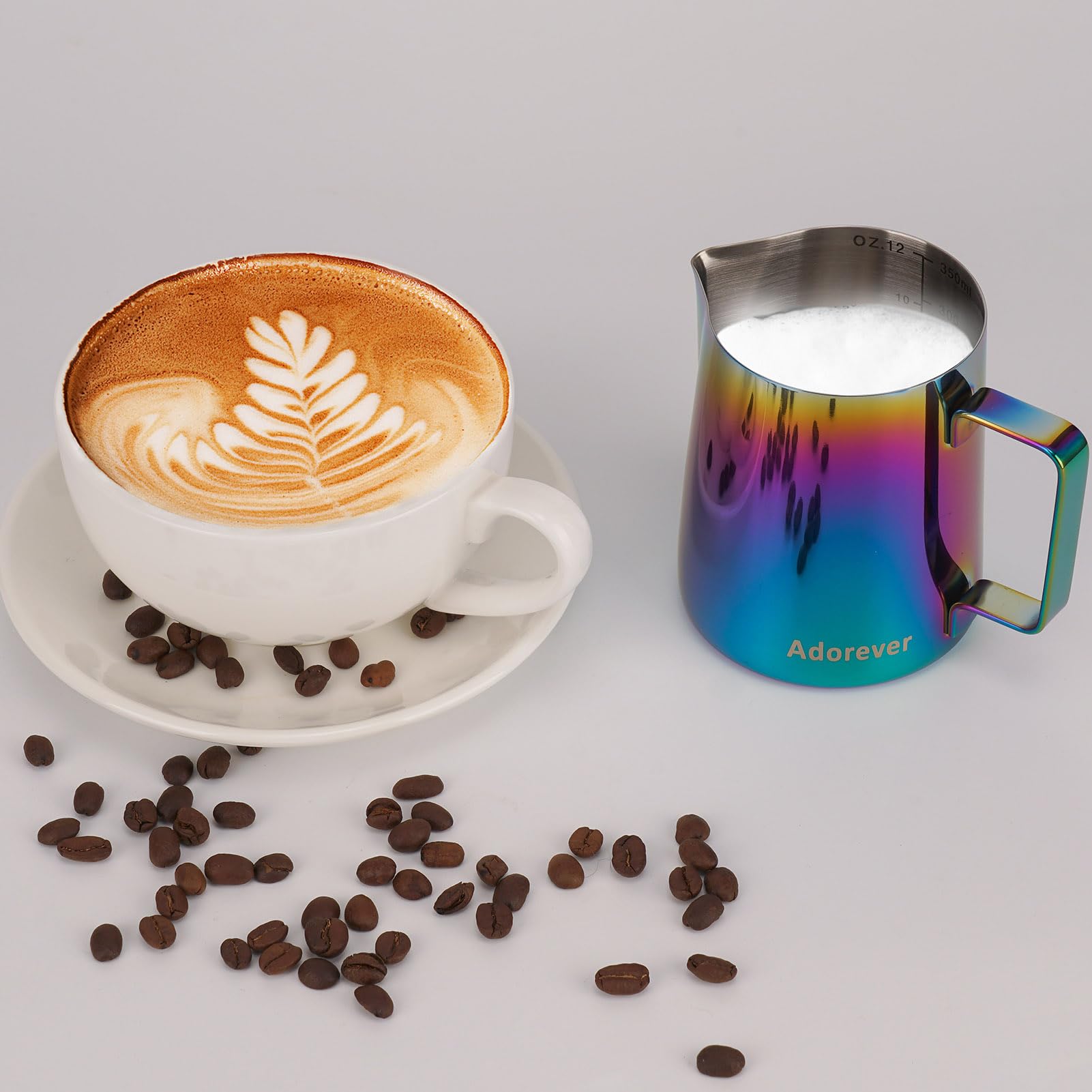 Jarra para espuma de leche de 350 ml, 600 ml, 900 ml, 1500 ml, 2000 ml, de acero inoxidable, para decoración barista de café con leche, capuchino - Jarra espumadora con lápiz para latte art