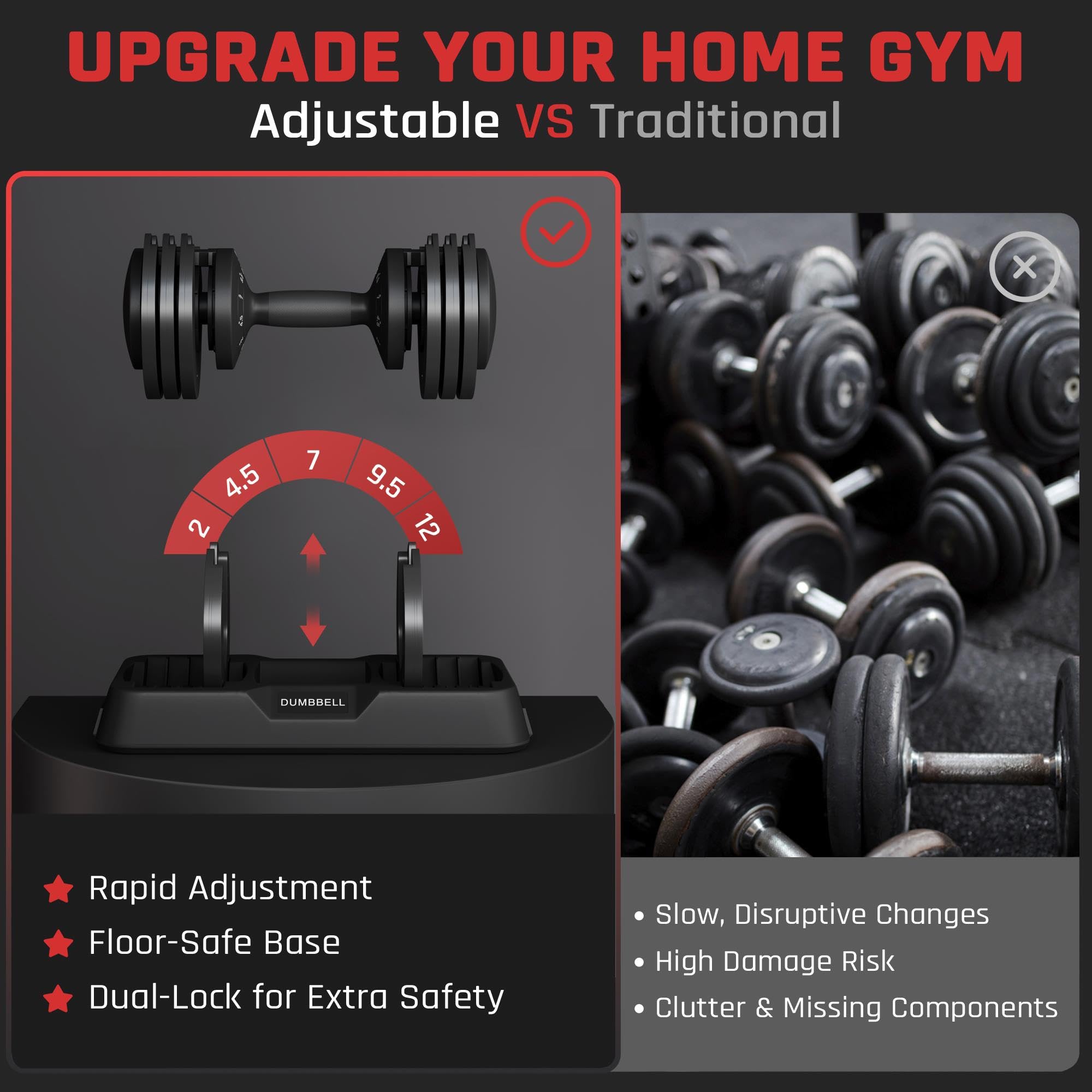 Yaheetech Regulowany hantle 5 w 1, regulowane hantle 2-25 kg, ergonomiczny uchwyt, idealny do treningu w domu, mieszkaniu i siłowni oszczędzającej miejsce