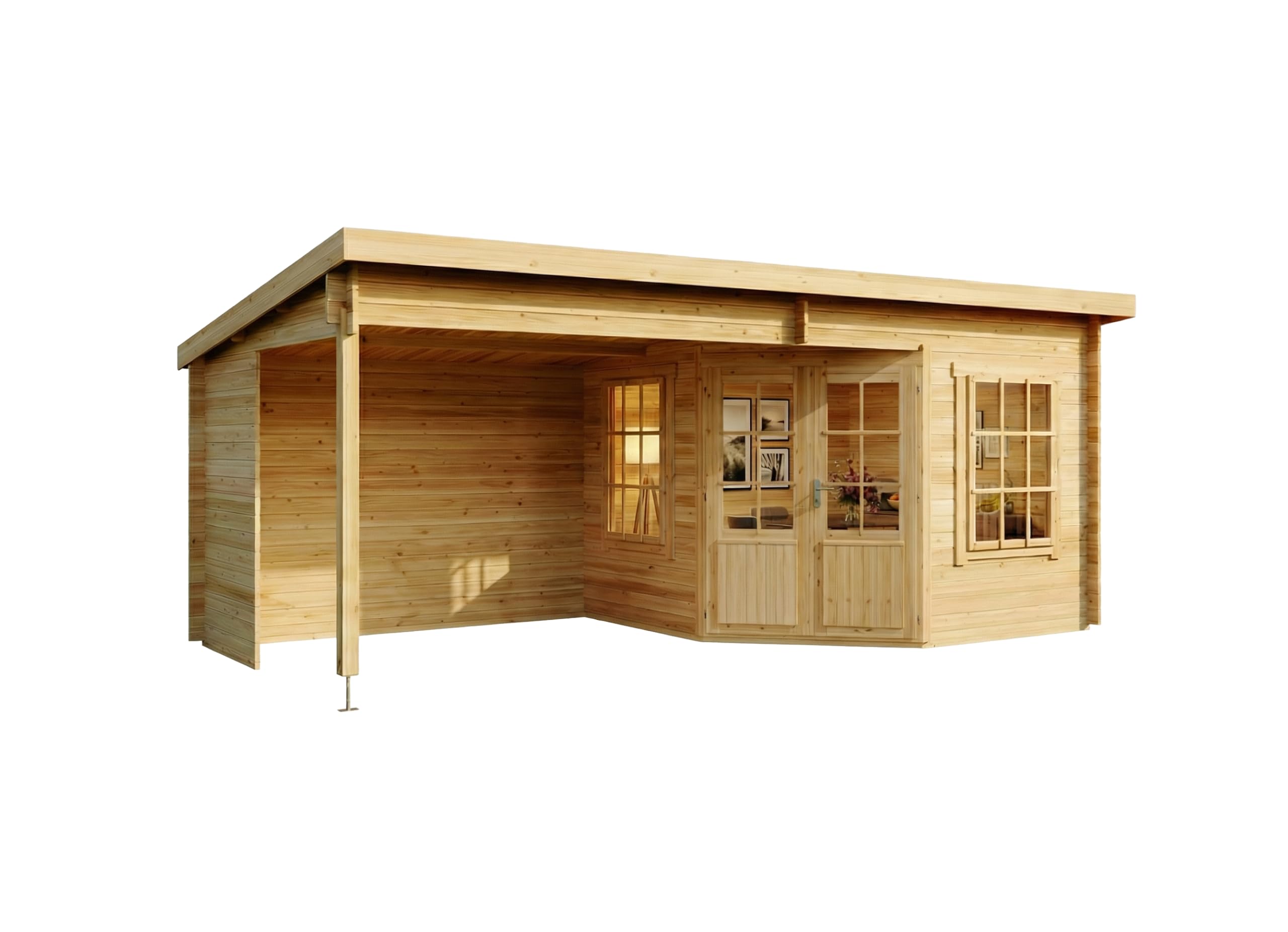 Alpholz Gartenhaus Carl-28 aus Massiv Holz, Gerätehaus mit 28 mm Wandstärke, Garten Holzhaus inklusive Montagematerial, Geräteschuppen 598 x 300 cm, Pultdach