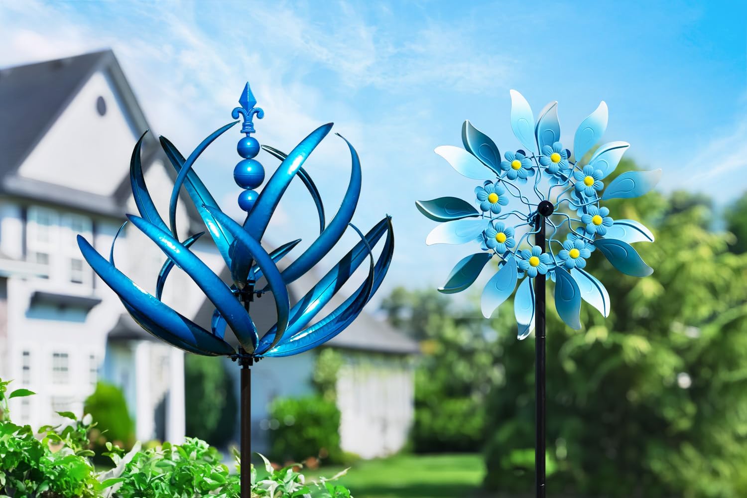 Blue Lotus Wind Spinner and Azure Ripple Wind Spinner