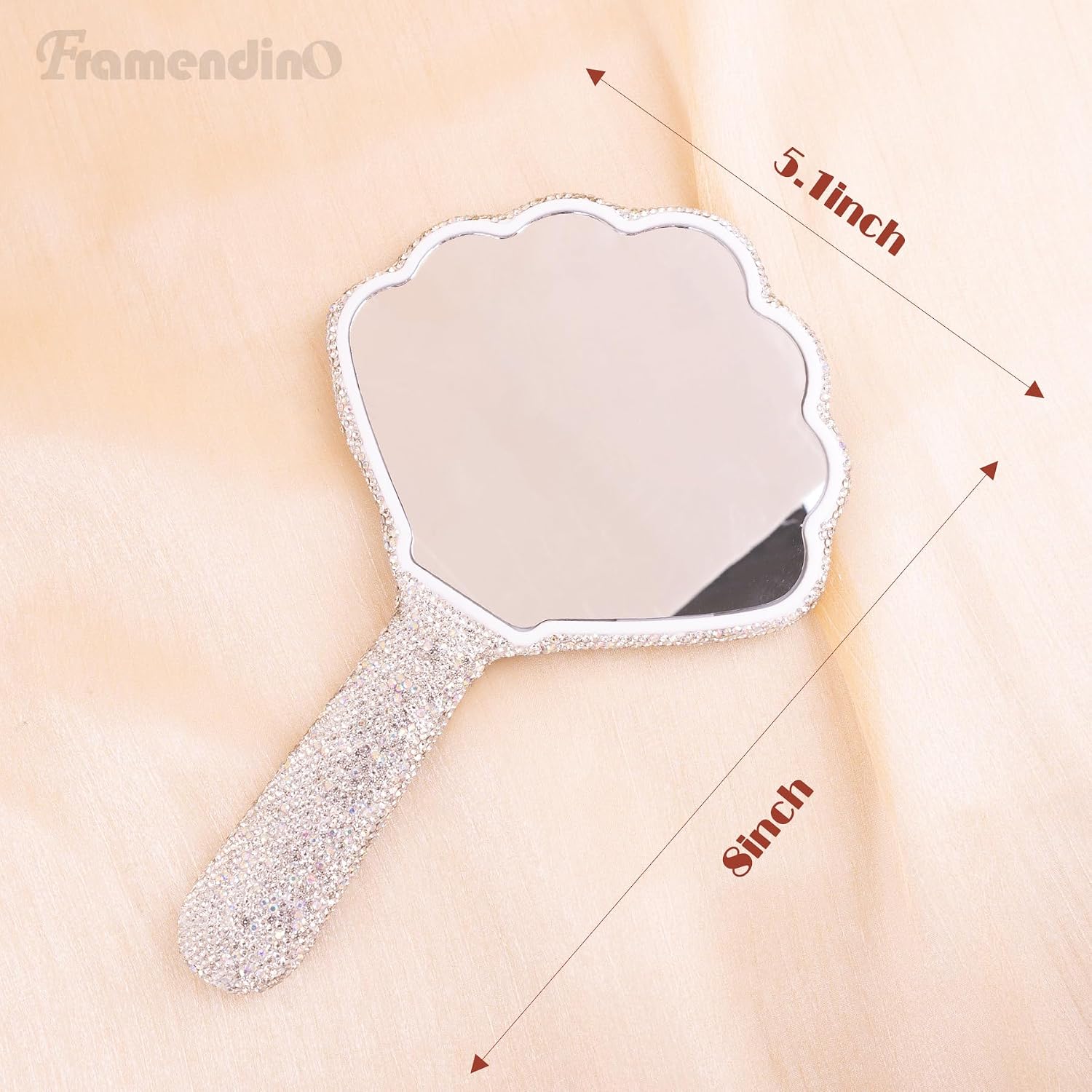 Framendino, Rhinestone Handheld Mirror Shell Shaped Bling Cosmetic Dazzling Portable Hand Mirrors for Women