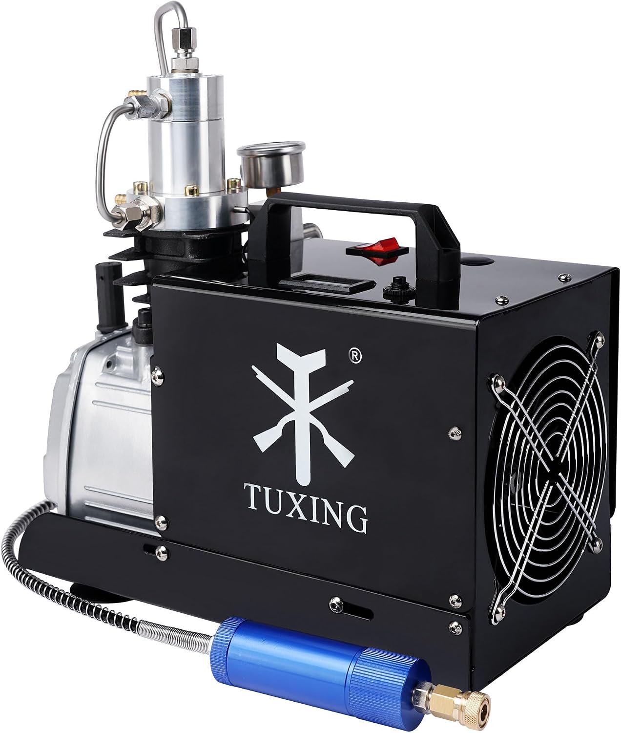 TUXING PCP Air Compressor 4500Psi/300Bar Paintball Compressor,TXES021 High Pressure Air Compressor for Car Tires Pcp Air Rifle,Scuba Tank Filling(with Dual Cooling System)