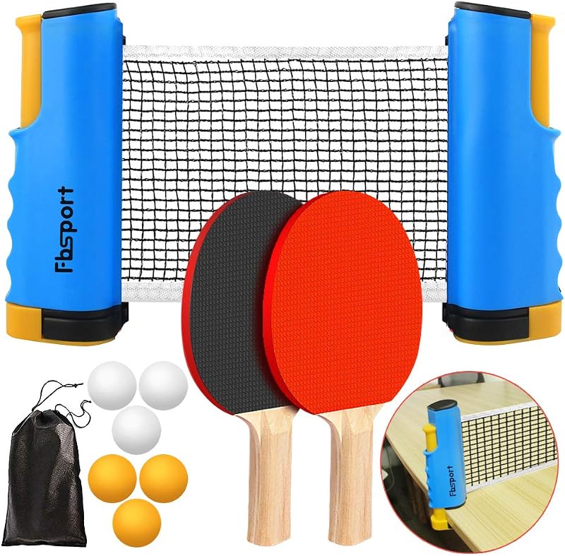 FBSPORT Juego de paletas de ping pong, juego de tenis de mesa portátil con red retráctil, raquetas, pelotas y bolsa de transporte para juegos en interiores y exteriores
