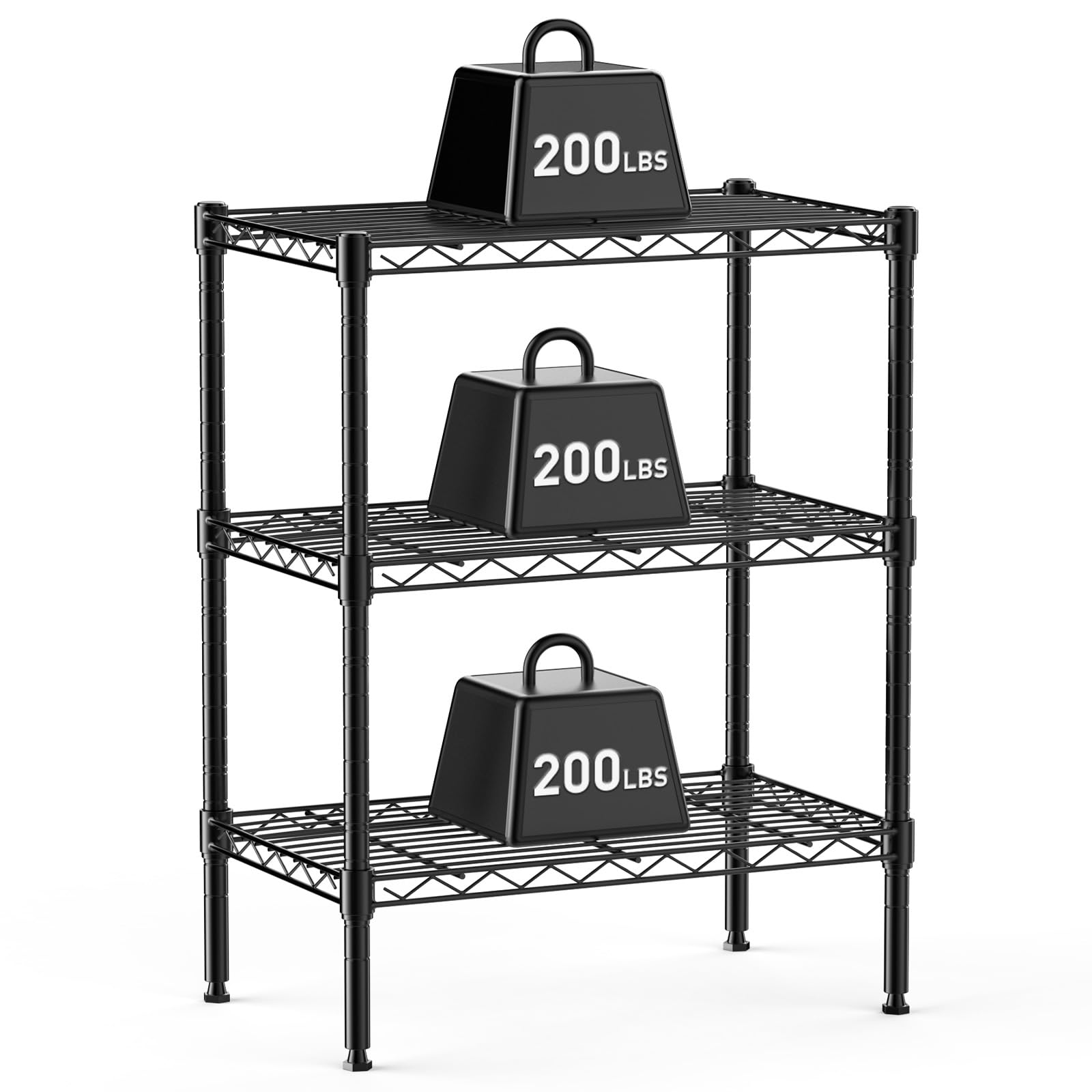 DUMOS 3-Tier Metal Wire Storage Shelves, Adjustable Standing Storage Rack Shelf, Heavy Duty Steel Shelving Unit Organizers for Kitchen Bathroom Pantry