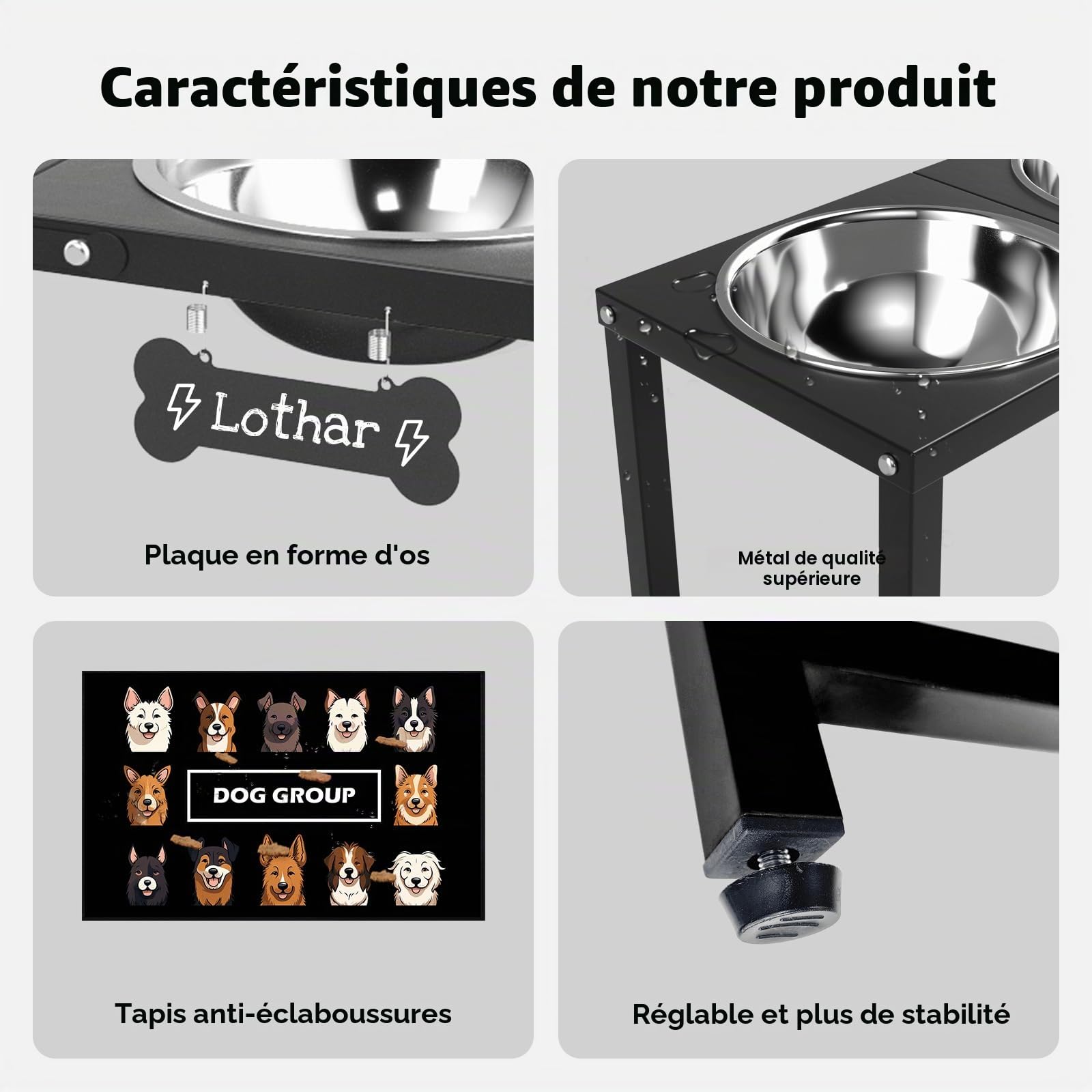 ADENGL Gamelles surélevées pour chiens de grande et grande race, support de bol surélevé avec 2 gamelles en acier inoxydable (2,863 g) et tapis anti-déversement, mangeoire pour chiens de très grande