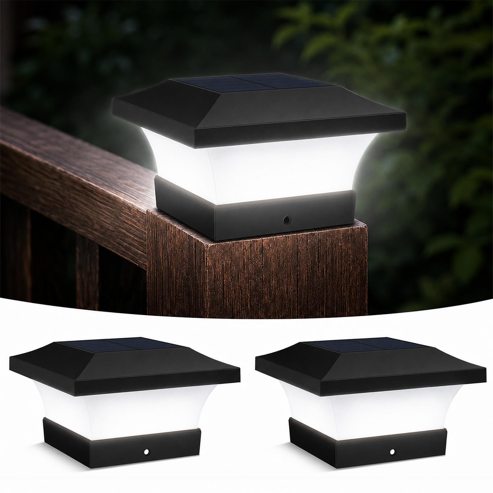 Ilikepow 6000K Cool White Solar Post Light, 10 X 10, Pack Of 2, 6000 K Cool White Post Caps, Solar, Ip65 Waterproof Post Cap, Solar Post Lights For Wooden Posts, Fence, Entrance, Garden, Patio
