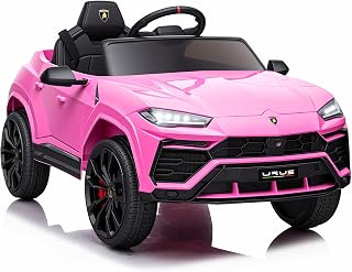 Electric Car for Kids 12V Licensed Lamborghini Ride On Car with Remote Control, LED Lights, Music Players, Lockable Doors, Spring Suspension, Toddler Cars to Drive (Pink)