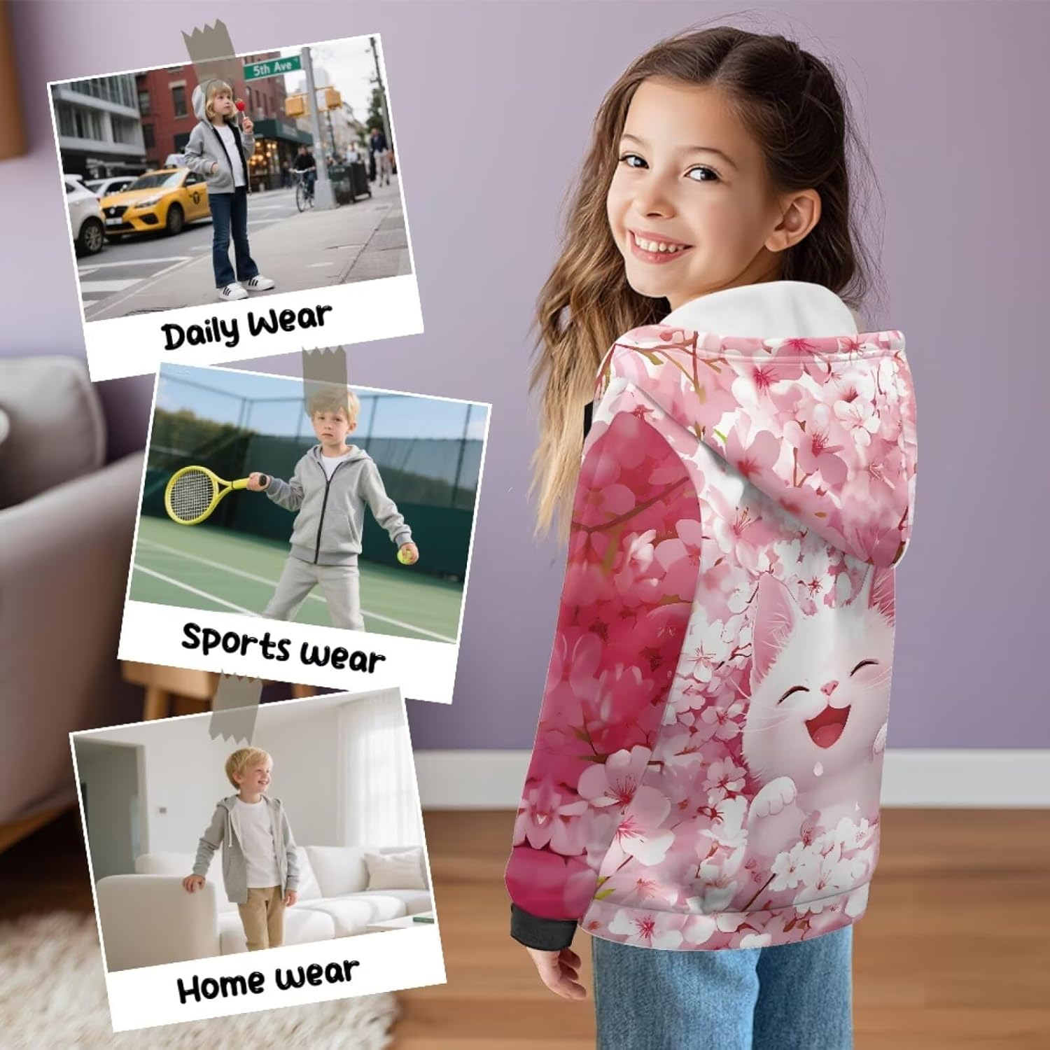 Girl's Full Zipper Hoodies, Fleece Hoodies with Long Sleeve, Hooded Sweatshirt Casual Jacket for Child