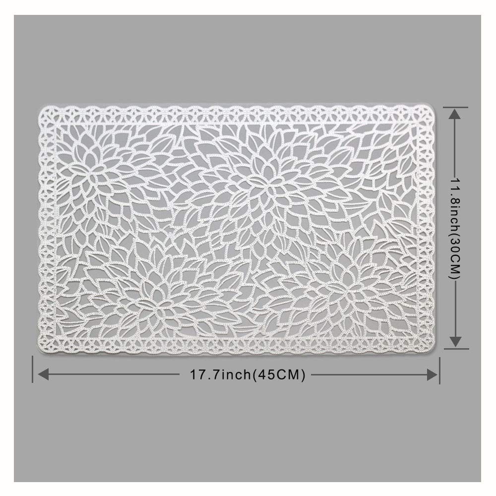 Juego de 6 manteles individuales impermeables de plástico blanco para mesa de comedor, lavables con un paño, manteles individuales de vinilo PVC para cocina