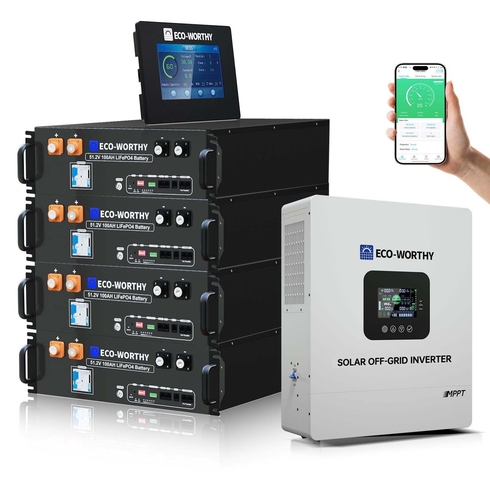 ECO-WORTHY Home Power Station Backup Power,20480Wh LiFePO4 Battery Support Communication、Bluetooth and WiFi,AC 5000W Inverter,Battery Monitor,for Home Backup,Emergency,Solar System Components