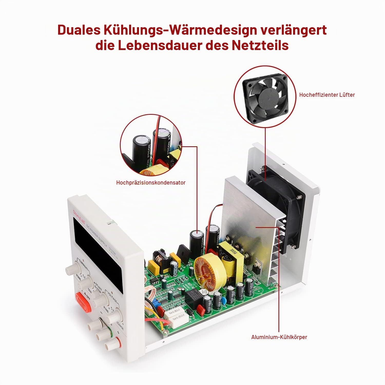 stonylab Digitales DC-Netzteil, 30 V/5 A, Labornetzgerät Einstellbarer Einzelausgang Schaltmodus Geregeltes DC-Netzteil für Prüfung Forschung Labor