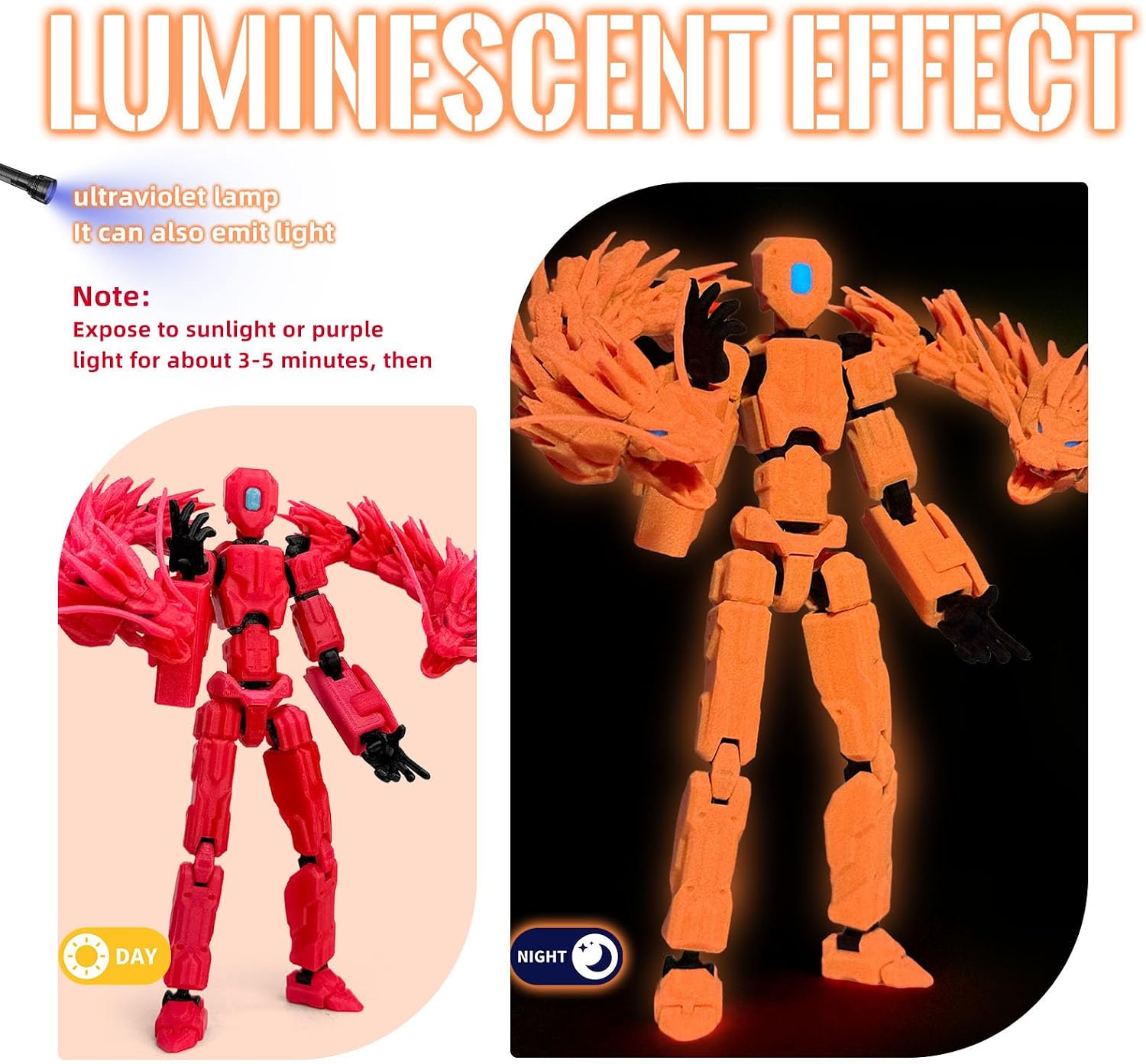 8inch T13 Assembly Completed Action Figure Set,T13 Multi-Jointed Movable There is a 3D Printed Dragon on his Body,for Collectors Desktop Decorations t-13 Movability 3D Printed Toys (Red Hair Red)