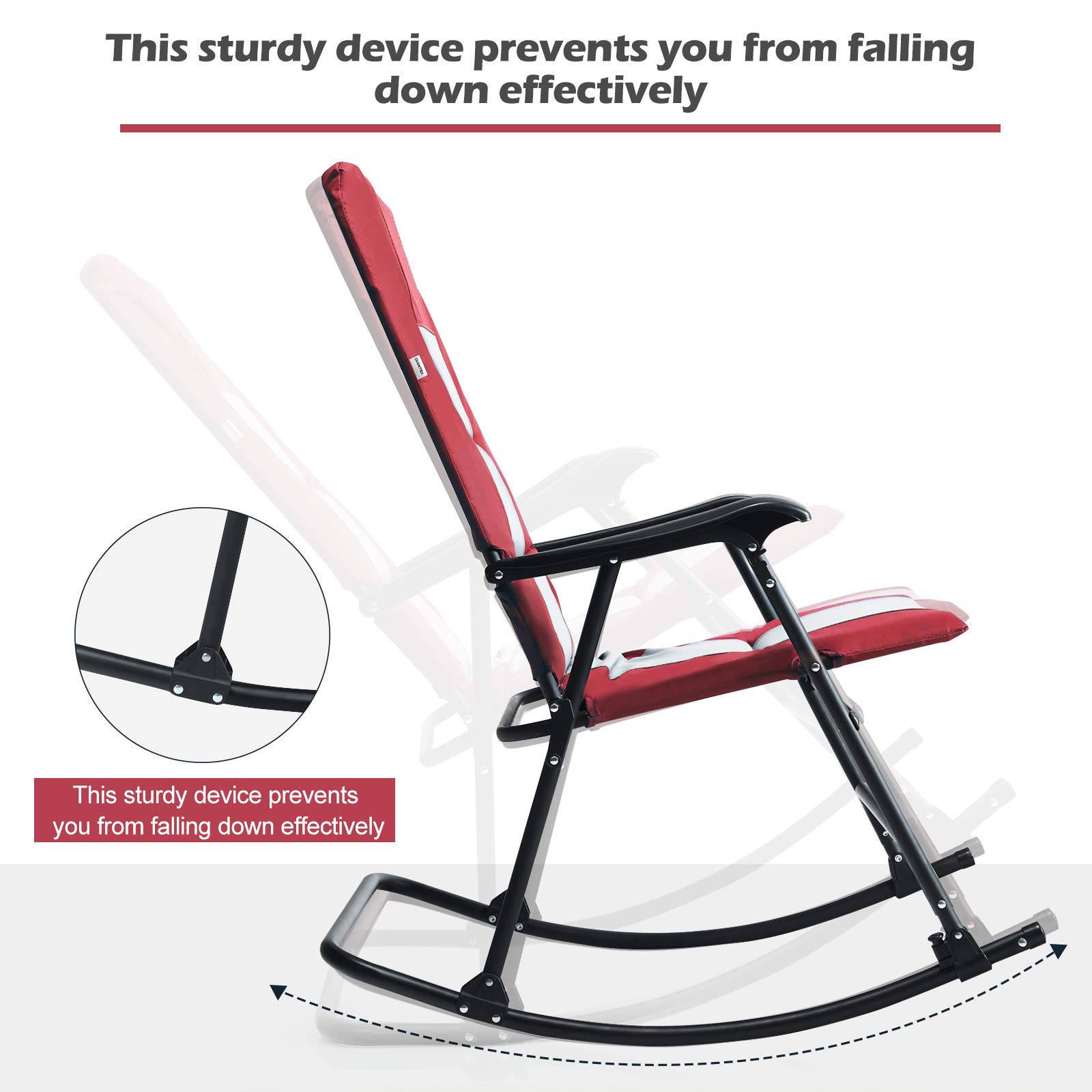 DORTALA Foldable Rocking Chair, Oversized Camping Rocking Chair Blue Steel Construction Padded Support 350 Lbs
