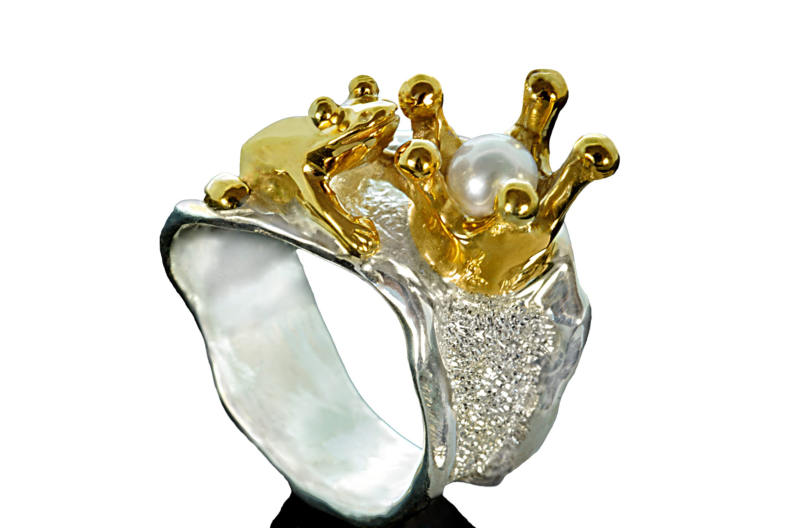 Froschkönig-Ring - Handgefertigter Märchenring Frosch mit Krone - Einzigartiger Designerschmuck in 925 Sterling Silber, Silberring Frosch, Silberschmuck handmade