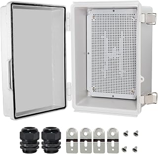 Zulkit Junction Box,IP67 Waterproof Electrical Box Hinged Cover Stainless Steel Latch Plastic Enclosure for Project w Mounting Plate Wall Bracket and 2 Cable Gland Grey 11"x7.5"x5.5"/280x190x140mm