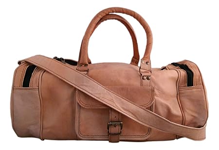 Znt bags Unisex Handmade Real Leather Duffel Bag Weekend Bag Tan Brown Duffle Bag