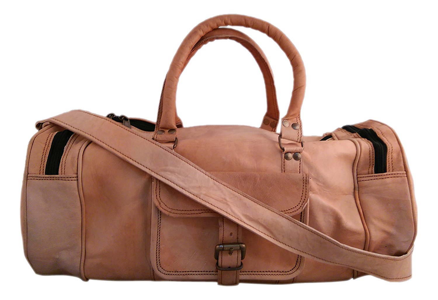 ZNT BAGSUnisex Handmade Real Leather Duffel Bag Weekend Bag Tan Brown Duffle Bag