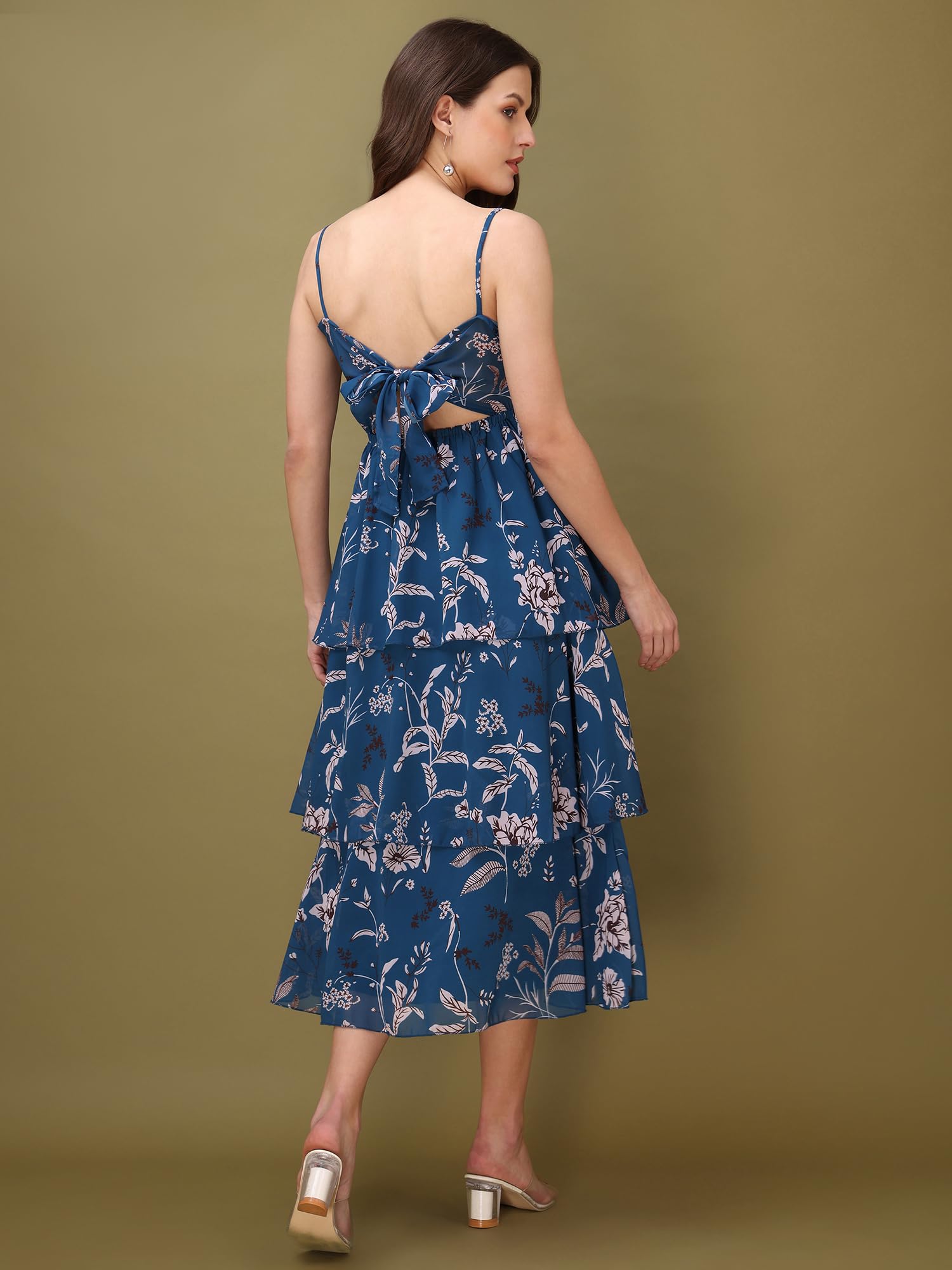 Purvaja Womens Layered Below Knee Length Dress (Floe-022_Teal_Large)
