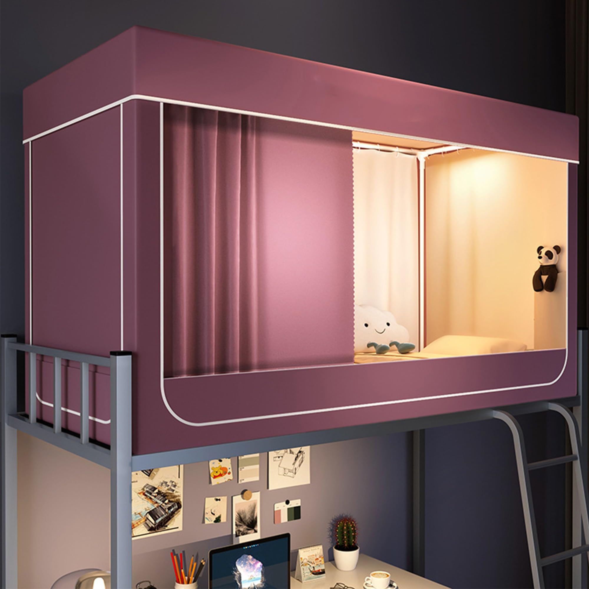 Bunk Bed Tent Single Bunk Bed Tent Portable Sensory Tent with Light Reducing Canopy for Kids and Adults, Pink (75" L x 31" W x 43" H)