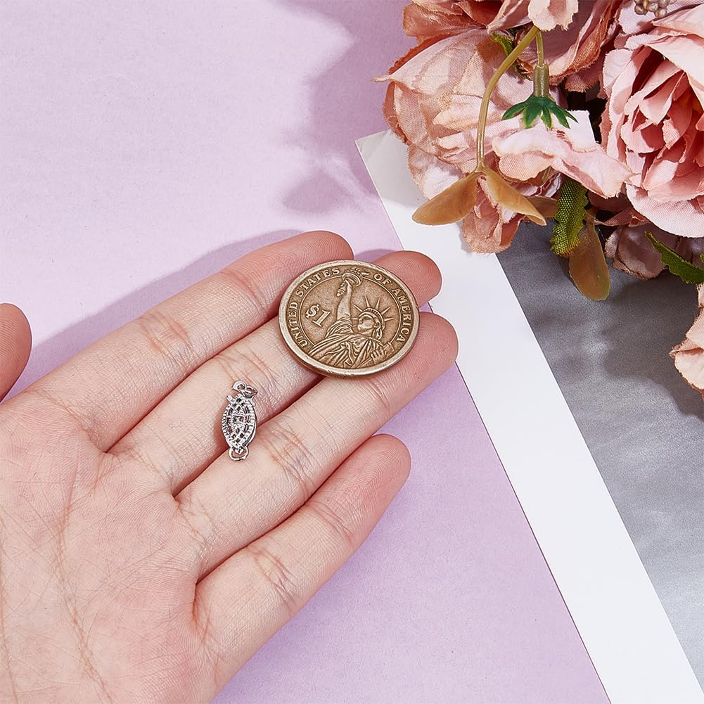 2 Pcs Brass Pearl Filigree Necklace Clasp, 15mm Platinum Plated Oval Filigree Fish Hook Clasp Horse Eye Jewelry Slide Clasps Bracelet Connectors for Necklace Bracelet Chain Jewelry Making - Image 3