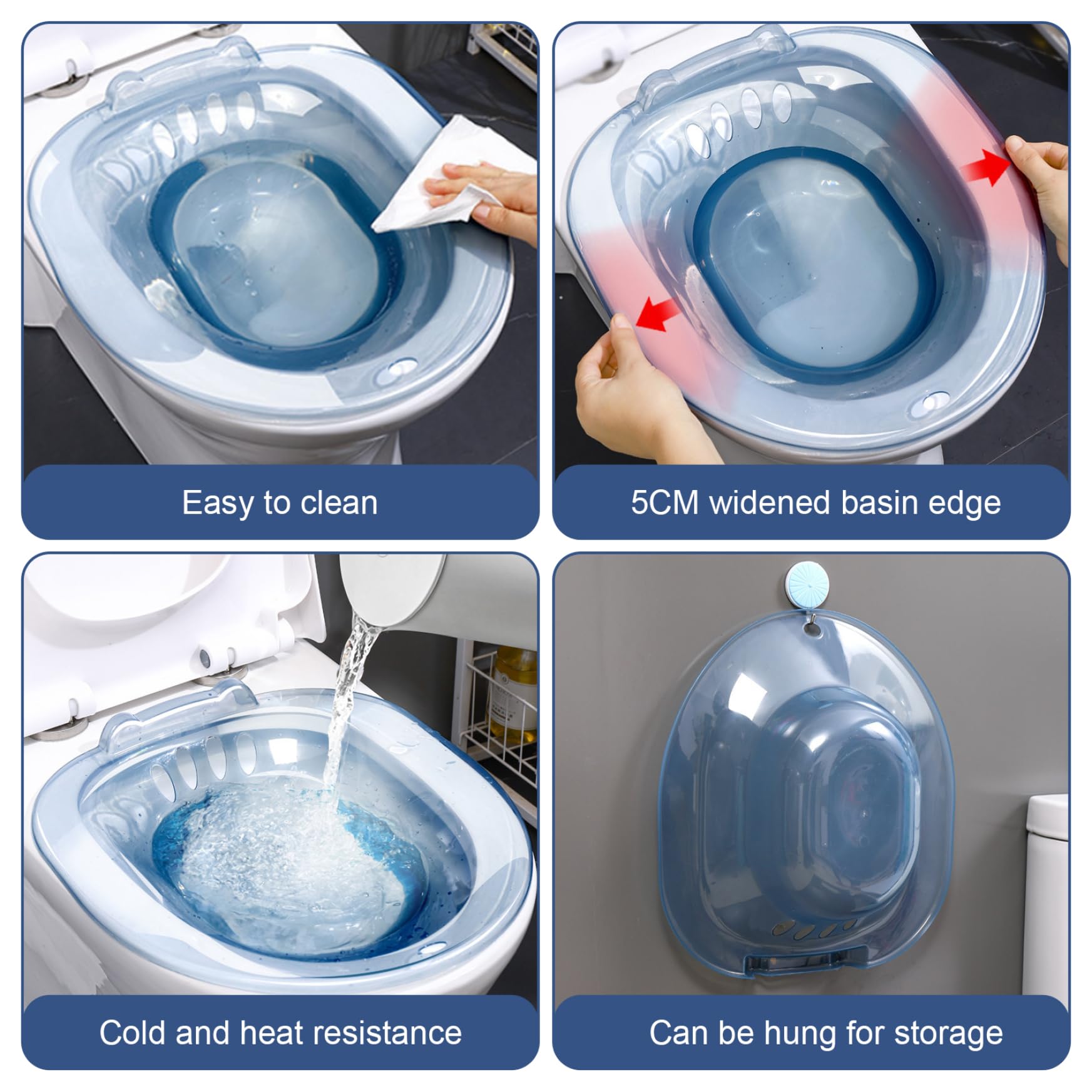 Baño para asiento de inodoro, cuidado posparto y hemorroides, asiento de vapor, lavabo plegable para remojo de sal de Epsom, bidé portátil resistente a la temperatura