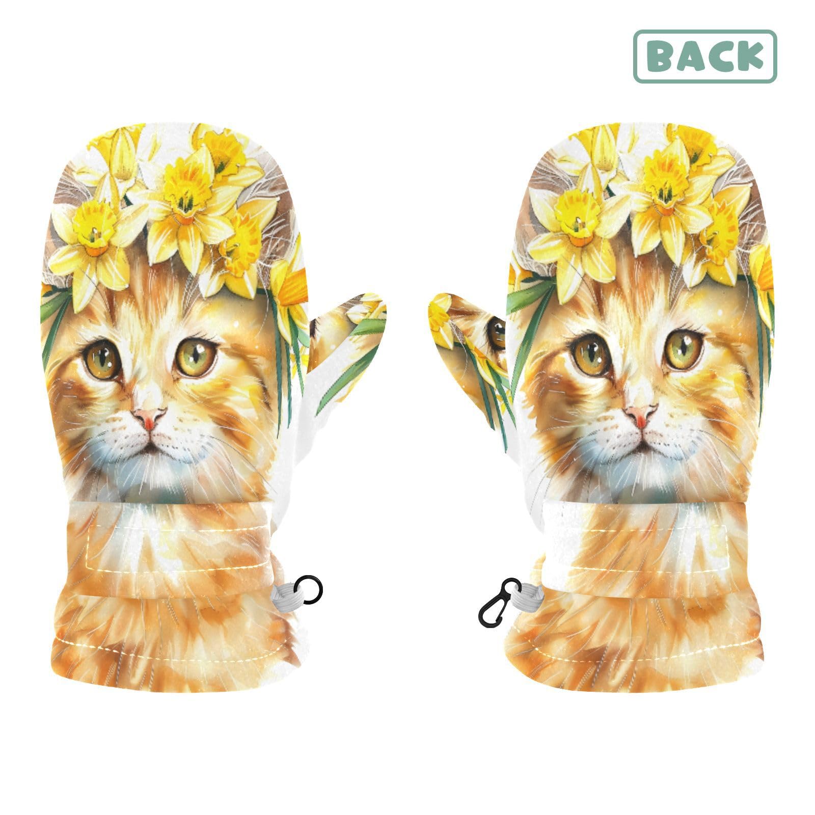 Kid's Winter Gloves Children Warm Gloves Cute Lovely Watercolor Cat for Boys Girl Age 2-4 Years