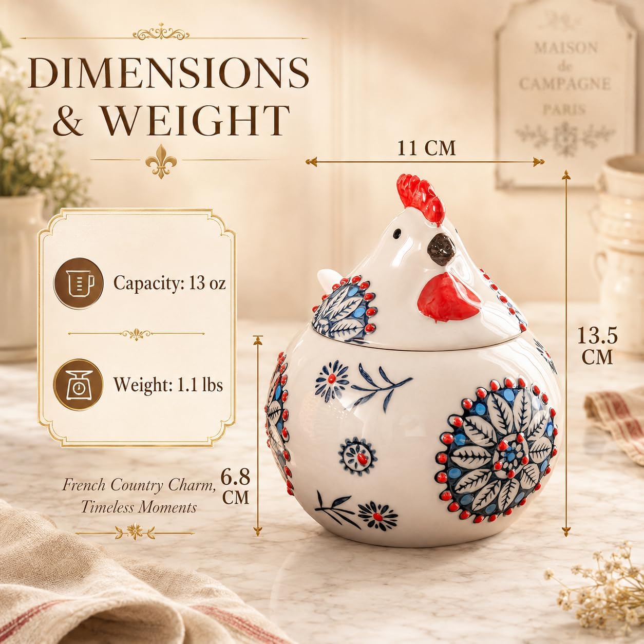 Ceramic Chicken Salt Cellar with Lid and Spoon, Farmhouse Kitchen Decor