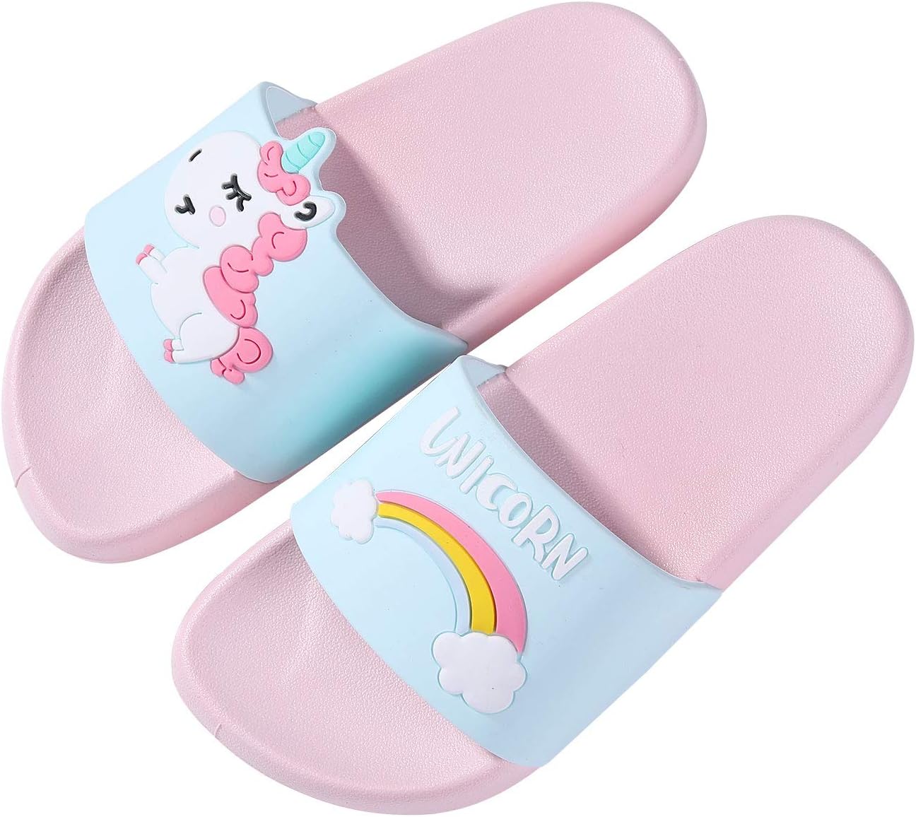Boys Girls Slide Sandals Kids Outdoor Beach Pool Sandal Soft Unicorn Bath Slippers (Toddler/Little Kid) Pink 30