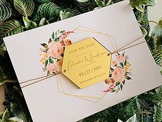 Save the Date & Wedding Invitation, Personalized Engraved Names, Mirror Acrylic, Wood Hexagon Shapes, Custom Invites Reception Decor, Invitation to Follow, Custom Text, Wedding Stationery, Bride Groom